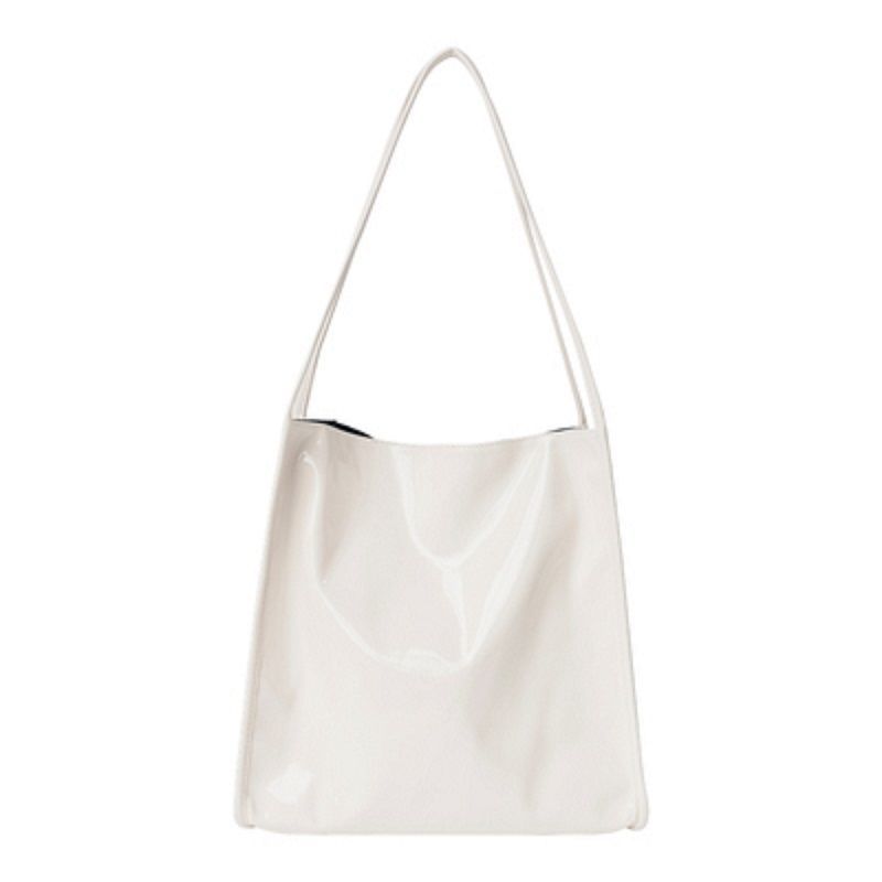 Vintage dames grote capaciteit dames boodschappentas lakleren dames schoudertassen casual effen kleur tote handtassen: Wit