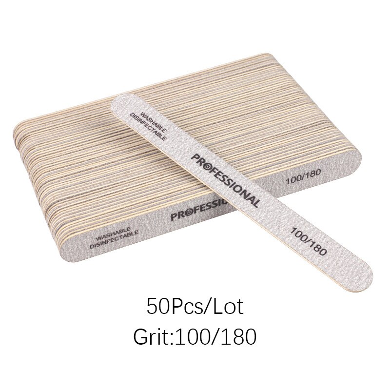 Lima de uñas de madera, palo grueso fuerte, 100 pulidor de madera, tablero de esmeril de arena 100/180, suministro de uñas acrílicas para manicura, 50 Uds./180/240 Uds.: 50Pcs 100-180 Grit