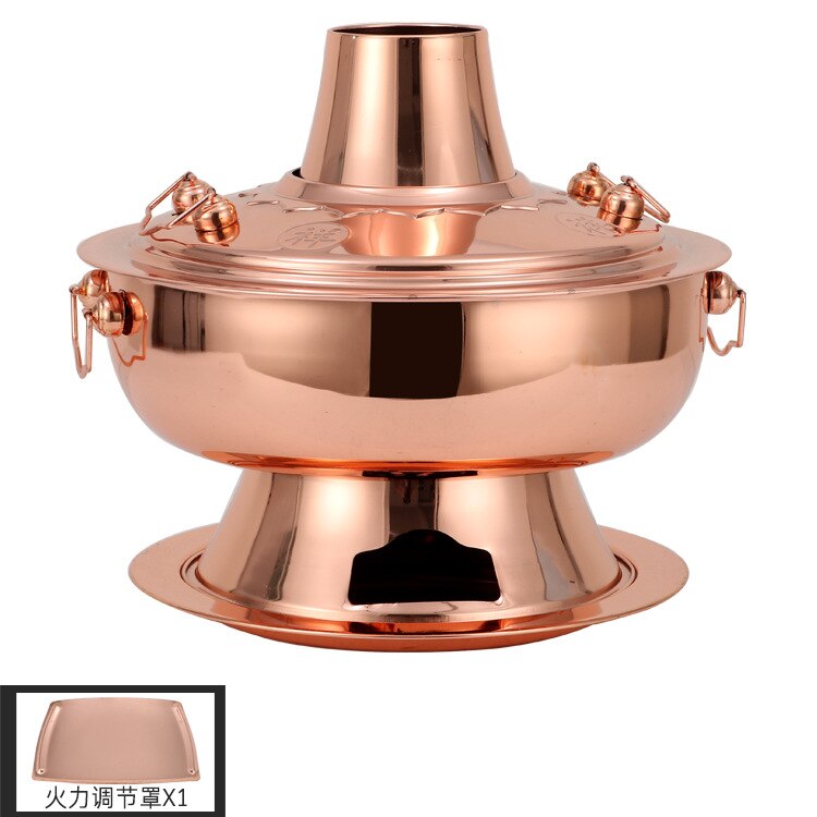 30Cm Verdikte Koperen Hotpot Traditionele Beijing Pot Soep Branden Houtskool Keuken Kookpotten Set Pot Fornuis Snelle kokend: rose gold