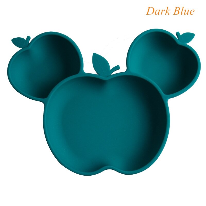 Beeshum Siliconen Kom Voor Babyvoeding Gerechten Baby Speelgoed 0-12 Maanden Apple Cartoon Feeding Bowls Baby Servies Kindje plaat: dark blue