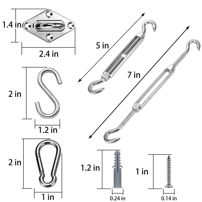 26Pcs Shade Sail Hardware Kit 5 Inch for Triple-cornered Rectangle and Square Sun Shade Sails Installation Hardware Kit