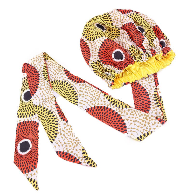 Gorros africanos para el pelo para mujer, gorro de satén con estampado, Cinta Larga de doble capa, con patrón, talla grande, 1 unidad, 38cm: Type 4