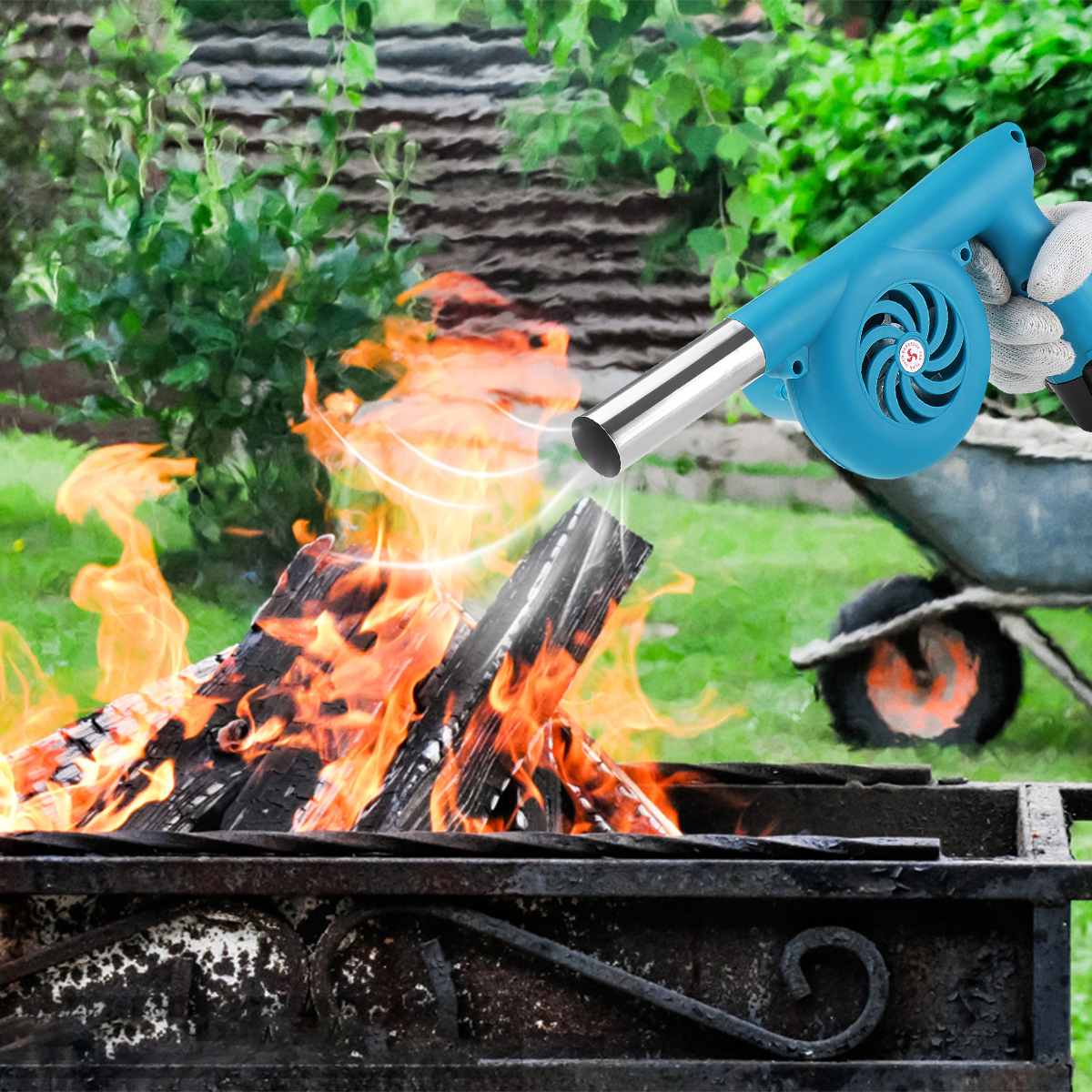 Cordless Electric Air Blower Handheld Leaf Blower Dust Collector Sweeper BBQ Grill Fire Bellows Tools with Li-ion Battery