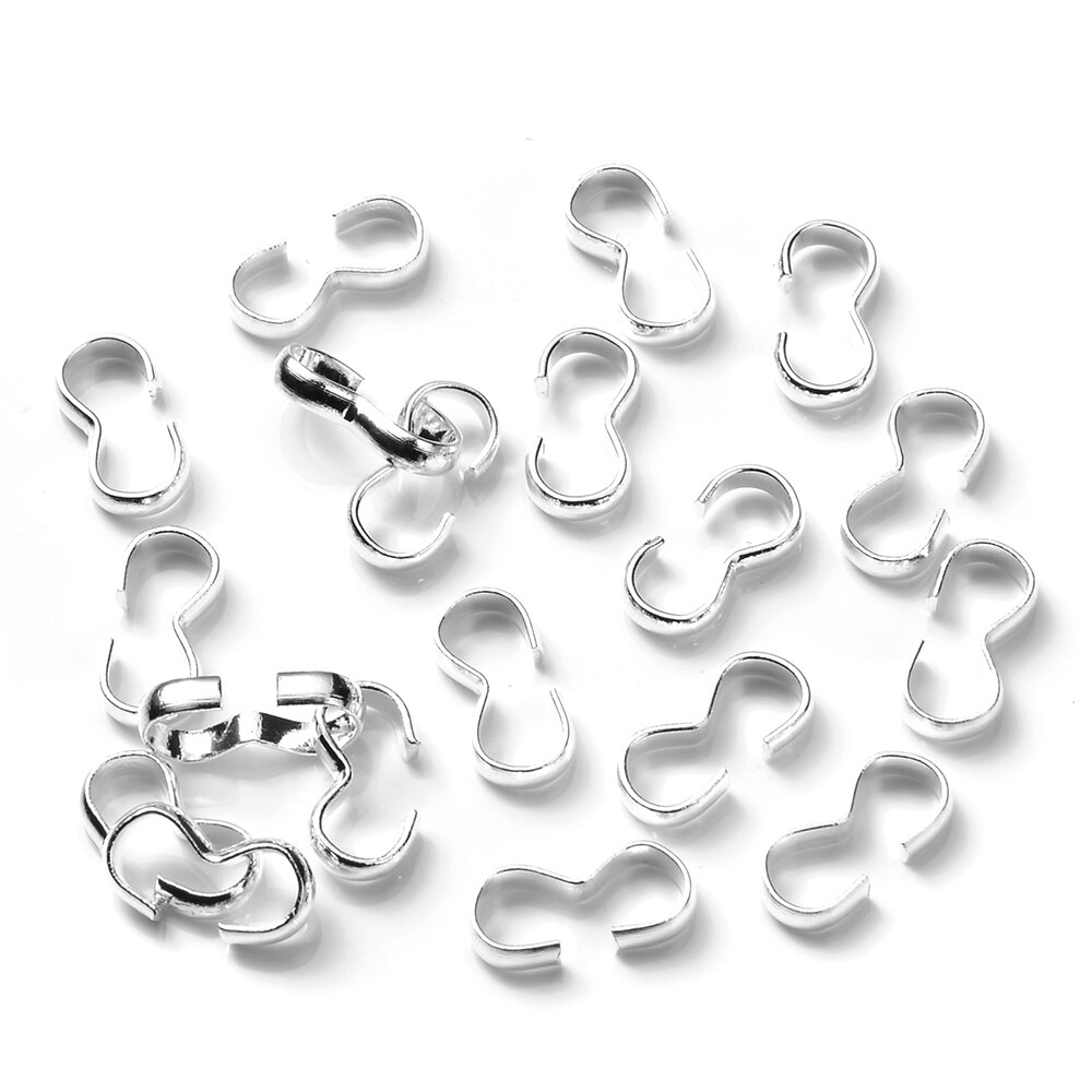 100 unids/lote de conectores de cierre de Metal, hebillas de parada chapadas en oro y plata para la fabricación de joyas DIY, pulsera, collar, accesorios de 4x8mm: silver
