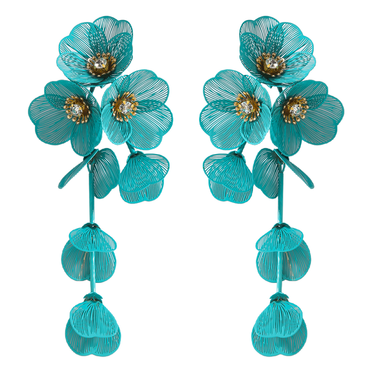 Vedawas boucles d'oreilles fleur, bohême Maxi tissu 3D fleur charme couche grand tissu fait à la main clou Floral femmes boucle d'oreille bijoux de mariage: Champagne Or