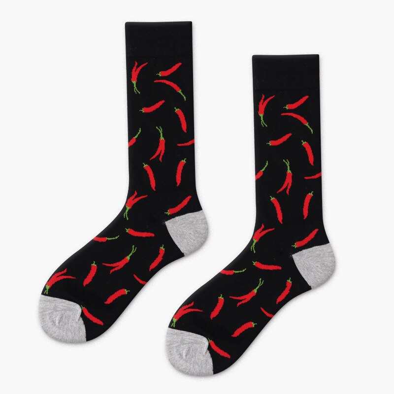 Peonfly Cotton Colorful Men Funny Food Pineapple Pumpkin Cactus Harajuku Happy Socks for Christmas: Pepper