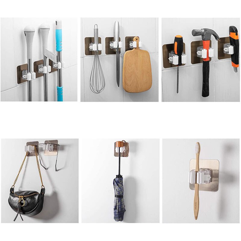 Porte-balai mural, 4 pièces, noir et blanc, support de rangement, brosse, cuisine, salle de bains, crochet solide, crochet multifonction