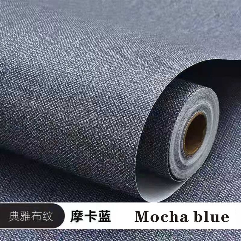 Linnen Geweven Home Decor Zelfklevende Behang Voor Woonkamer Slaapkamer Muurstickers Vinyl Waterdicht Contact Papier: Mocha blue / 60 x 100 cm