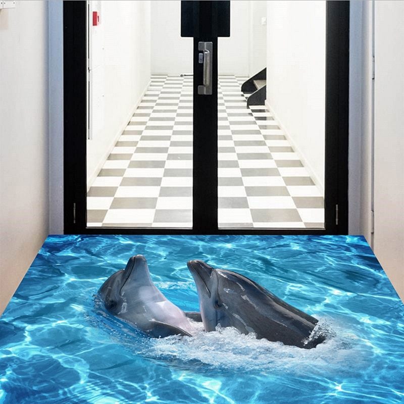 3D Wall Sticker Dolphin Self-adhesive Removable Waterproof DIY Decals Floor Stickers For Bedroom Living Room Bathroom