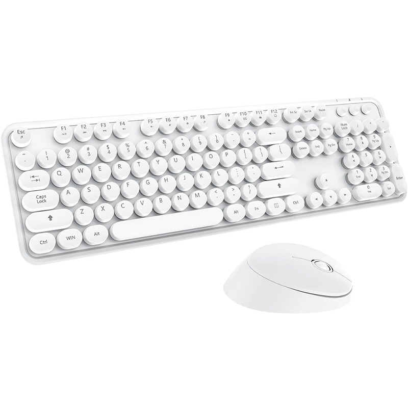 Trådløst usb-tastatur og mus med runde smakebit, ergonomisk sett med tastatur og mus i full størrelse til mac vinduer-bærbar pc: Blå / Blå bryter
