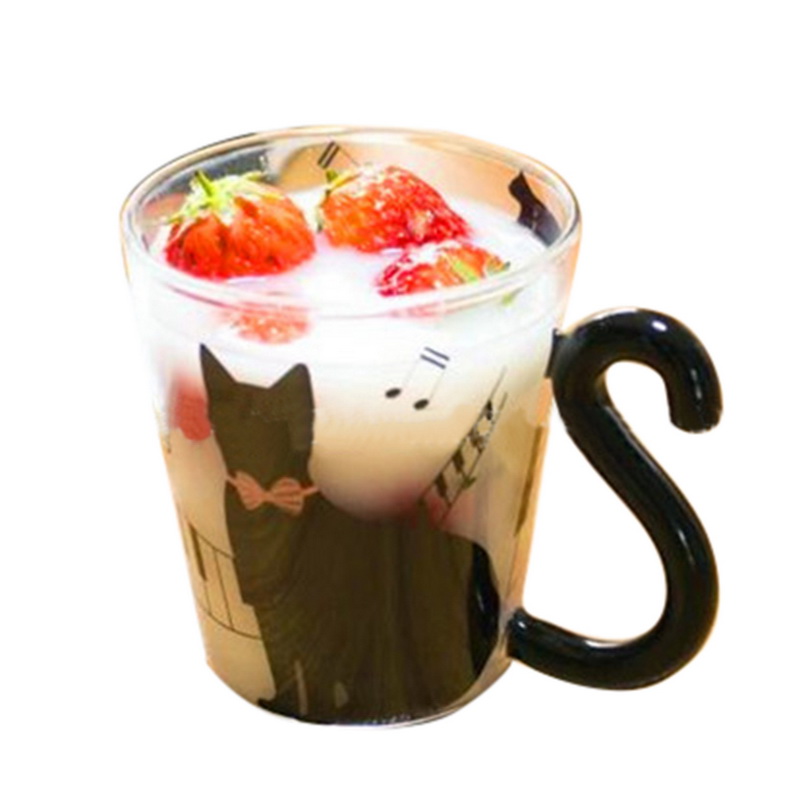 Urijk bærbar kop sød kat glas te tumbler mælk kaffekop hjemmekontor kop par glas krus kopper: 2