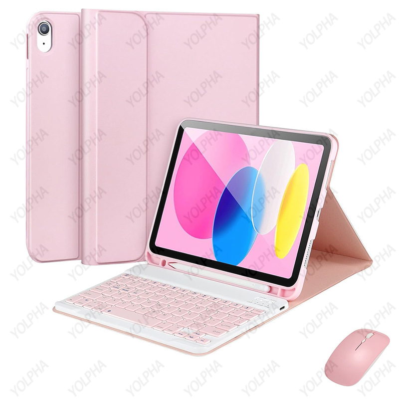 iPad 10th Generation Case with Keyboard Wireless Detachable Folio Cover Mouse Pencil Holder for iPad 10th Gen 10.9 Inch: pink