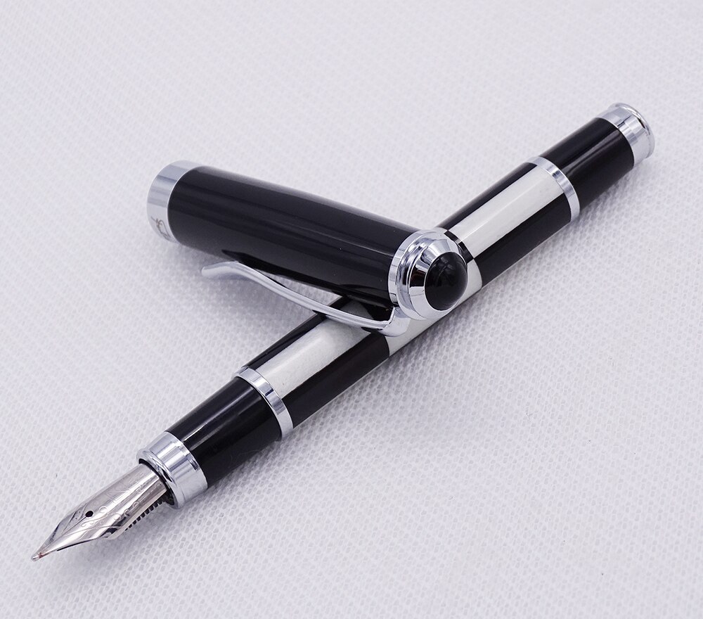 Fuliwen Penna stilografica alla moda in celluloide Pennino medio 0,7 mm, penna con motivo quadrato bianco e nero per la scrittura