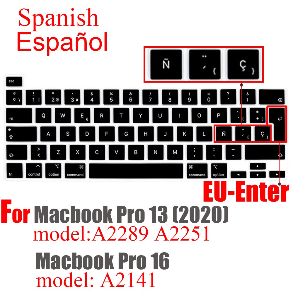 For macbook Pro13 pro16 keyboard cover With ñ Spanish protector Keyboard case Keyboard protective film A2289A2251 A2141: EU Spain black