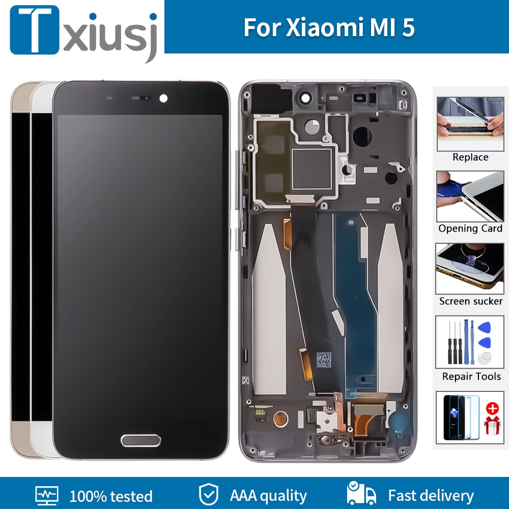 Lcd Voor Xiaomi Mi5 Lcd Touch Screen Met Frame Lcd-scherm + Touch Panel Vervanging Zwart Wit Goud 1920*1080 #