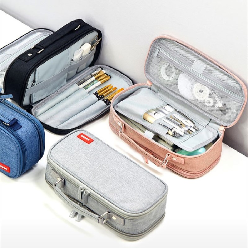 Draagbare Canvas Etui School Briefpapier Opbergtas Grote Capaciteit Pen Case Effen Kleur Pen Zak Leuke Cosmetische Tas Girlgift