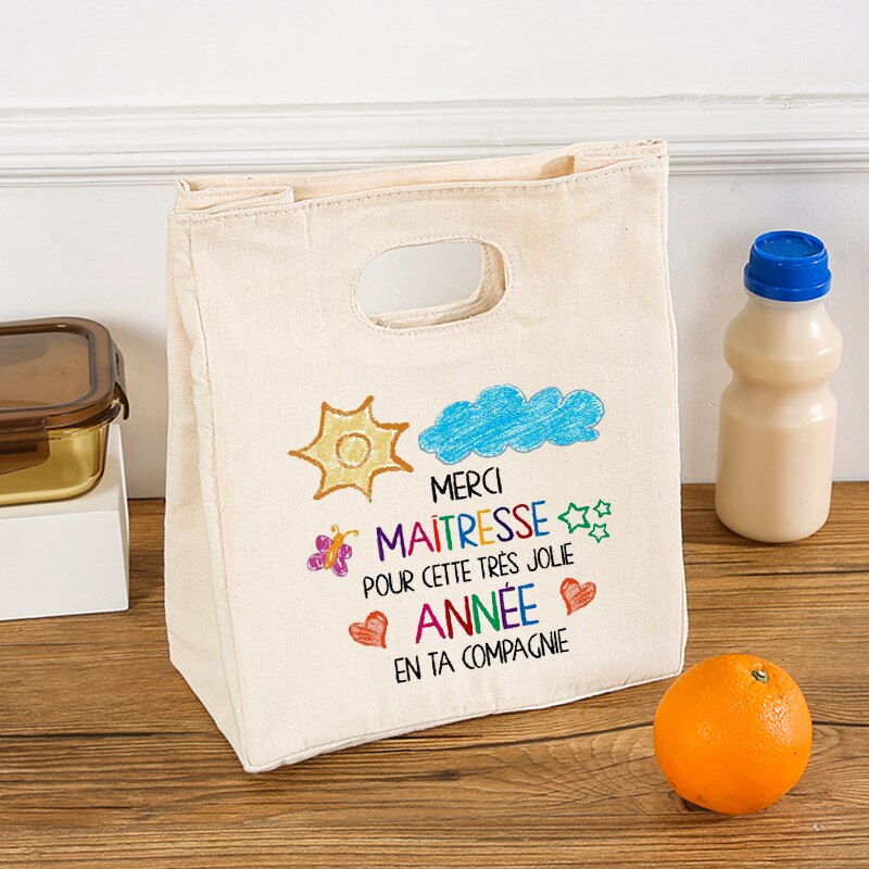 Merci Maîtresse geïsoleerde lunchtas voor dames Koeltas Thermische tas Draagbare lunchbox Zakken Ijspak Tote Voedsel Picknickzakken Cadeau