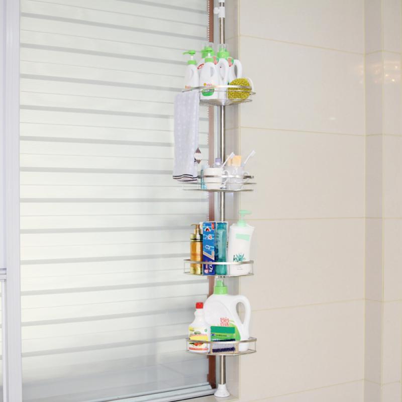 Estante triangular de acero inoxidable para baño, 4 estantes, telescópicos, ajustables, 254-304cm, HWC