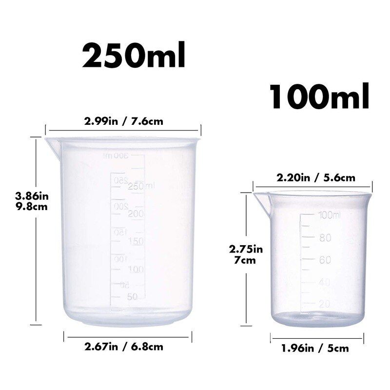 Plastic Beaker Set,5 Sizes Low Form Measuring Graduated Beakers in 500ml-250ml-100ml-50ml- 25 ml with 5 Plastic Droppers in3ml