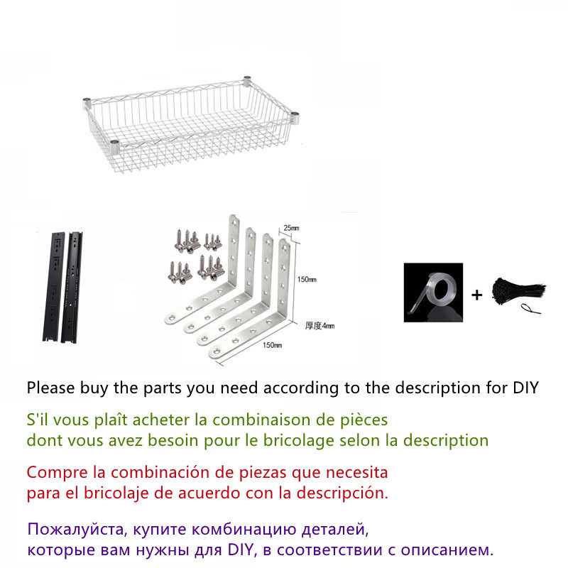 Panier à tiroirs de placard noir, bricolage, organisateur de rangement de cuisine, étagère coulissante, panier d'armoire extractible, Type tiroir, panier en maille