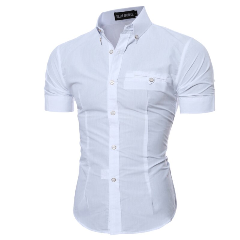 Camisa Social de verano para hombre, camisa de manga corta, Color sólido, ajustada para negocios,: white / M