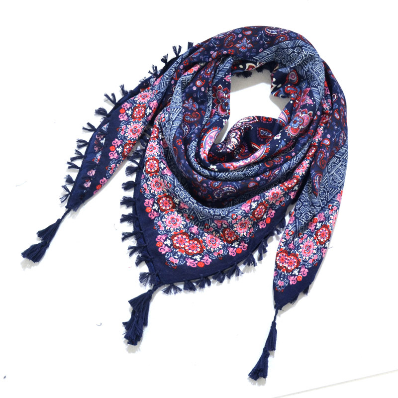 Boheemi huivi naisten talvikääre retrokuvioinen tupsukuvioinen naisten huivi iso neliöhuivi 115cm puuvillaista foulard-kukkakuvioista nenäliinaa: 18