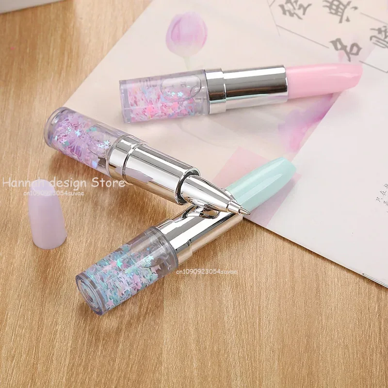 Stylo à bille rouge à lèvres fantaisie, stylos promotionnels, signature portable, petit stylo frais, encre noire, fournitures scolaires et de bureau, pour fille, 0.5mm