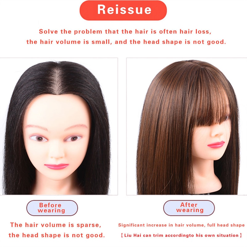 AILIADE Women 2 Clips In One Piece Hair Extension Long Straight Hair Extension Synthetic Topper Hair Piece With Bangs