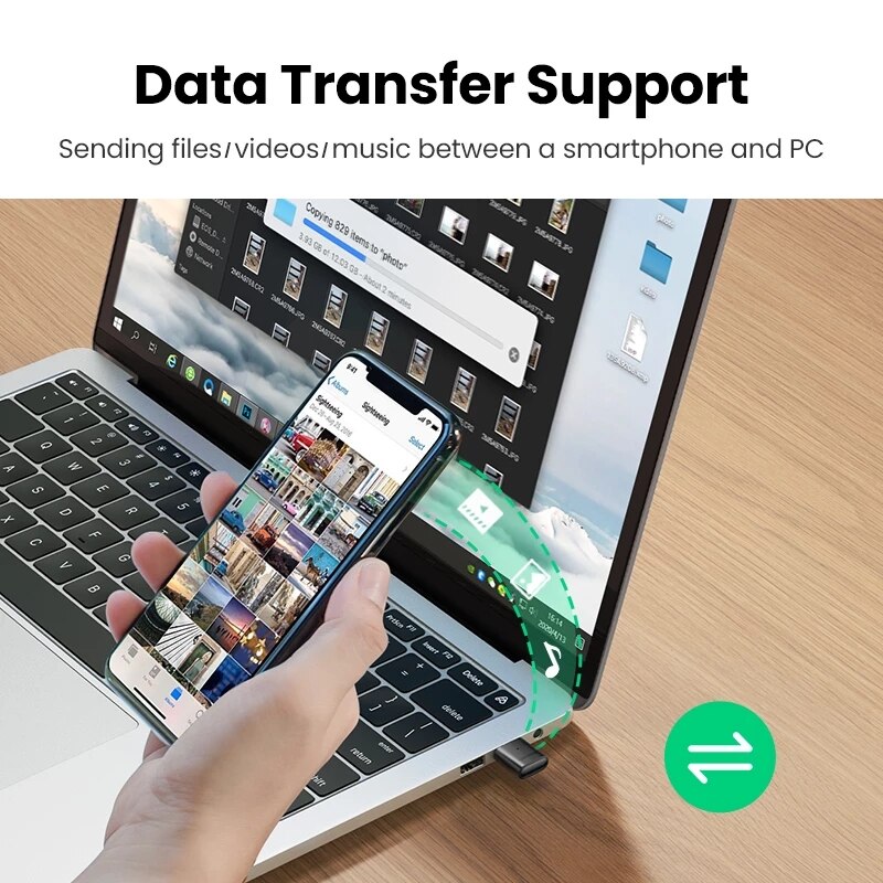 Ugreen-adaptador receptor Bluetooth 5,0, Dongle USB EDR para PC, transferencia inalámbrica, auriculares, altavoces, ratón, adaptador Bluetooth 5,0