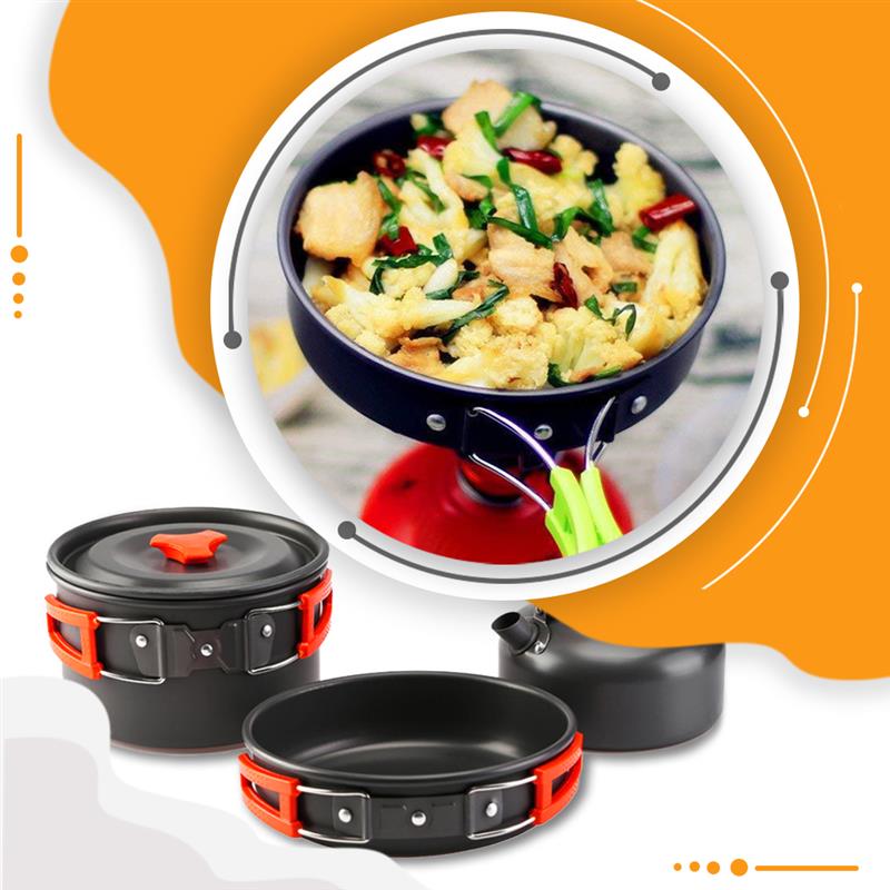 3Pcs Outdoor Kookgerei Camping Koken Pot Keukengerei Kit Opvouwbare Draagbare Geïsoleerde Handgreep Pan Backpacken Waterkoker