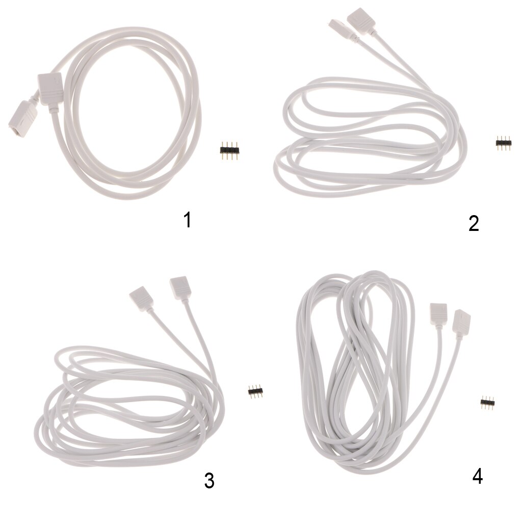 4-pin Extension Cable Extended Wire Line Connector Adapter for 5050/3528 RGB LED Strip Lights, 1/2/3/5m