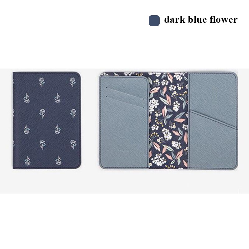 BONAMIE-funda de pasaporte con estampado de flamenco, patrón de animales, porta pasaporte de viaje, bolsas para billetes de avión, funda para tarjeta de identificación: Dark Blue Flower