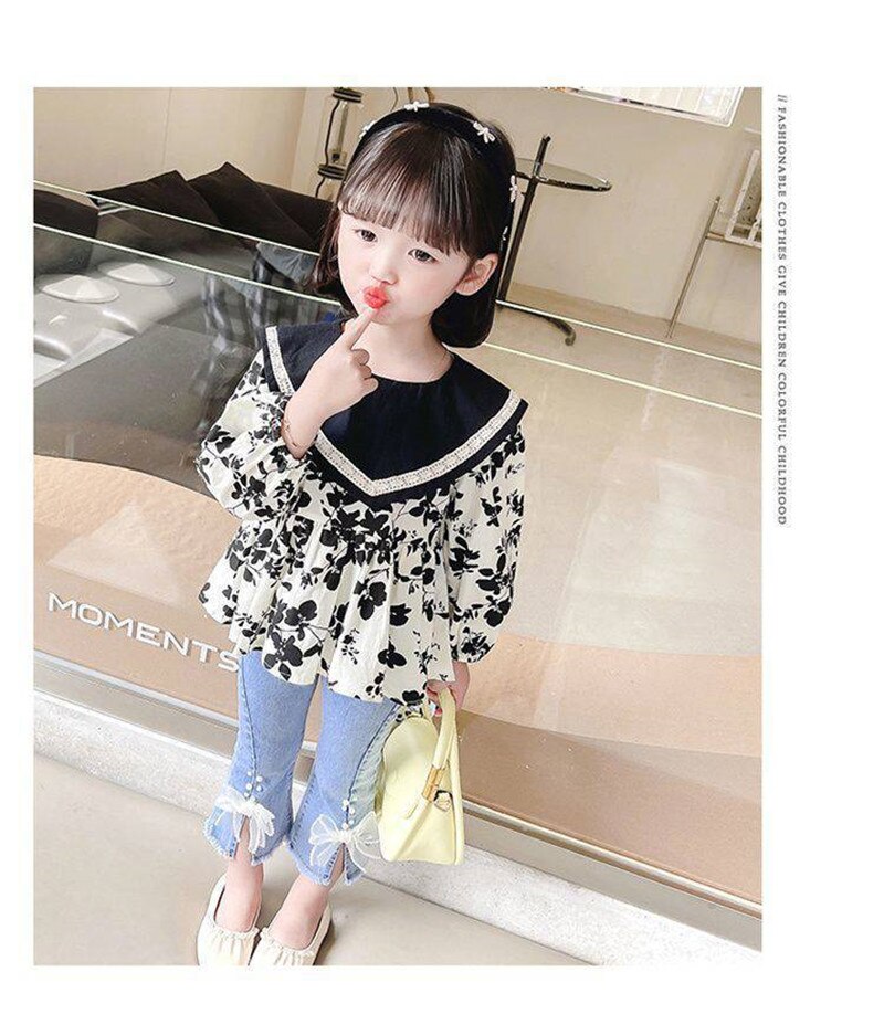 Meisjes Een-Schouder Puff Sleeve Tops Meisjes Mode Shirts Herfst Koreaanse Kinderkleding Tops Midden En Kleine kinderen