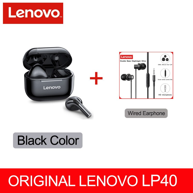 Original Lenovo LP40 TWS auricular Bluetooth inalámbrico verdadero 5,0 estéreo bajo con micrófono de manos libres auriculares AI Control IPX5 impermeable: LP40 Black and TW13