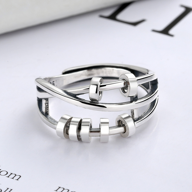 BALMORA 100% 925 Silber Anti Angst Ringe Für Frauen Mädchen Jahrgang Punk zappeln Spinner Band Einstellbare Stapeln Ring Schmuck