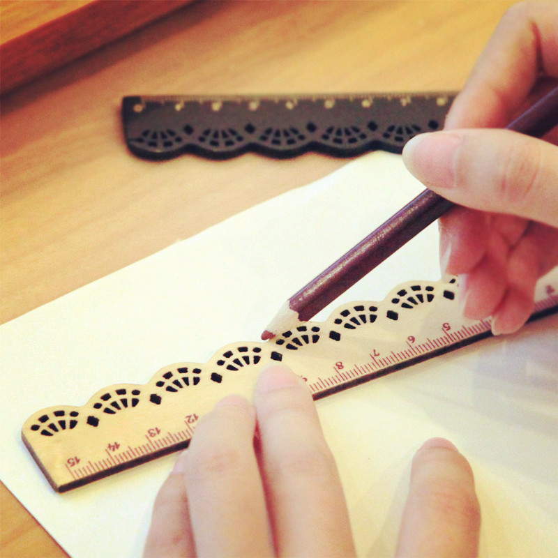 1 pièces corée Kawaii mignon papeterie dentelle bois règle à coudre règles école enfants papeterie essentiel récompense