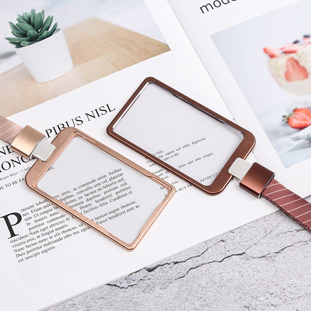 1PC Aluminum Alloy ID Badge Holders Business Bus Pass Card Case School Office Supplies With Lanyard