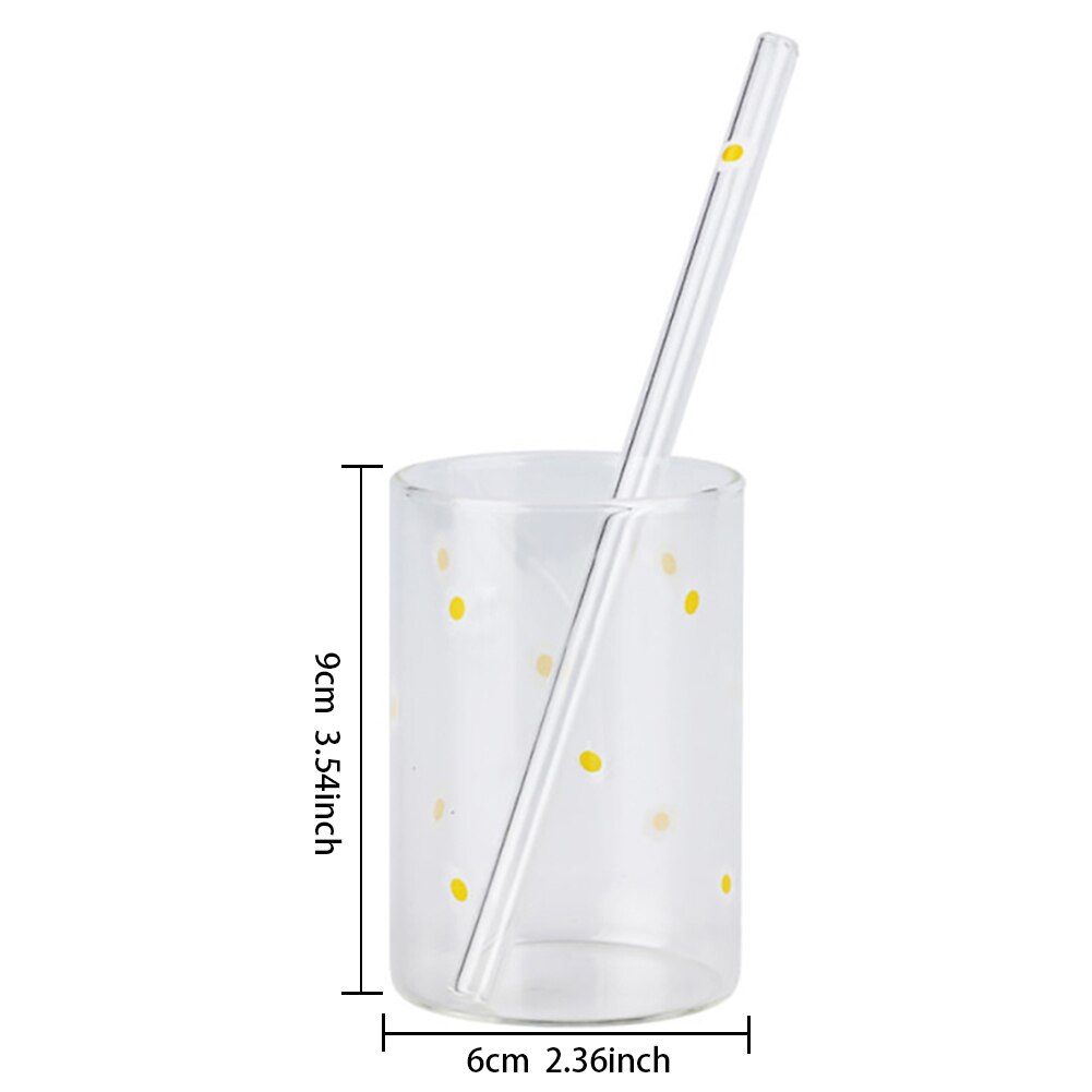 Cute Fruit Printed Glass Mug Cup Heat-resistant Milk Juice Glass Water Cup with Straw Beer Coffee Cup Whiskey Lemon Tea Mugs: D 210ml