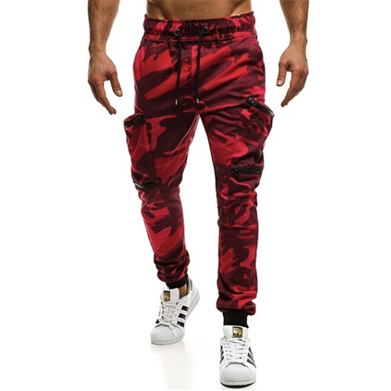 Vendita calda nuovo europeo e americano Fitness Sportswear Pant tasca cuciture pantaloni Casual Harem pantaloni pieghettati mimetici: M / red