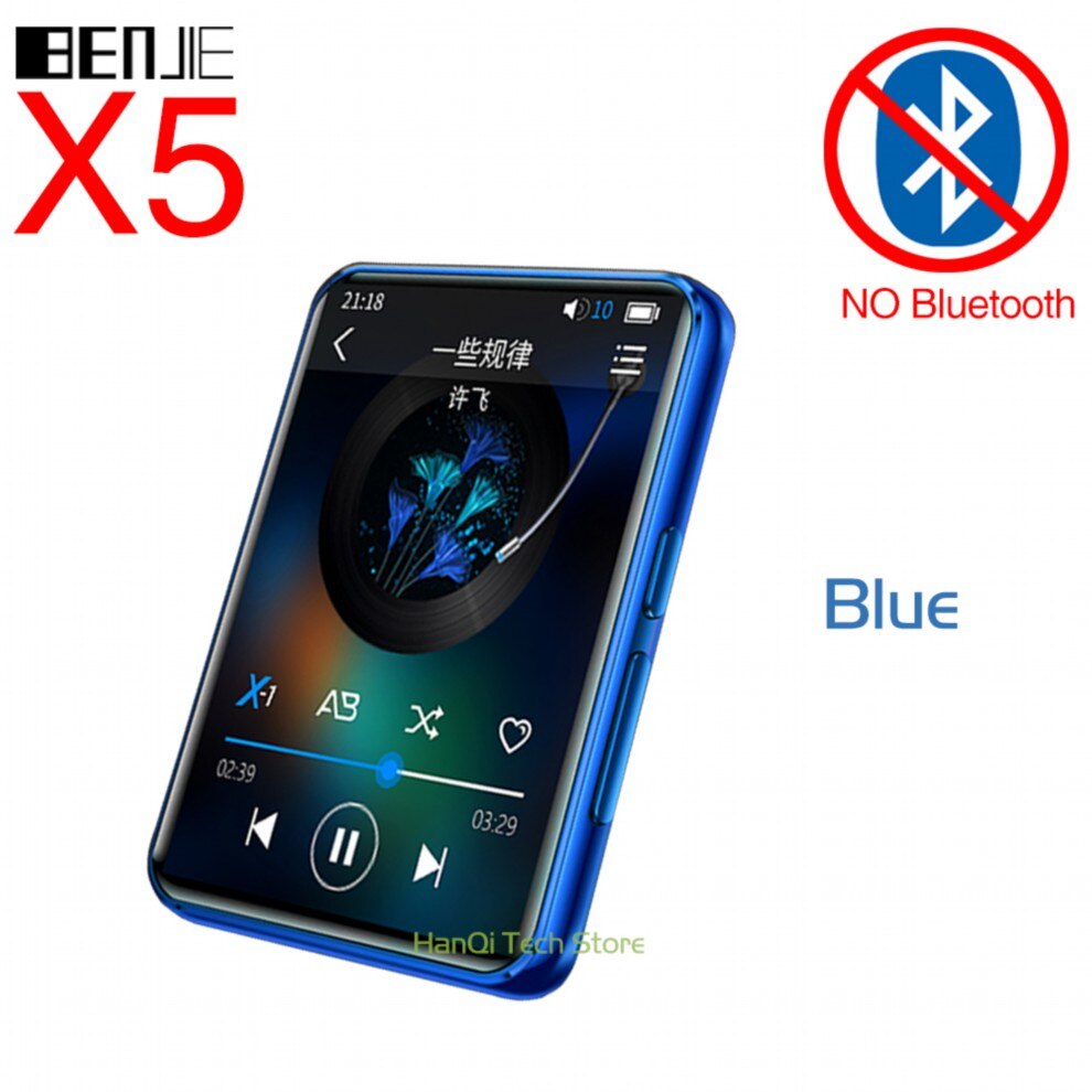 Benjie X5 Full Touch Screen Bluetooth MP3 Player 8GB 16GB Portable Music Player With Built-in Speaker FM Radio Recorder E-book: Blue NO Bluetooth / 8GB