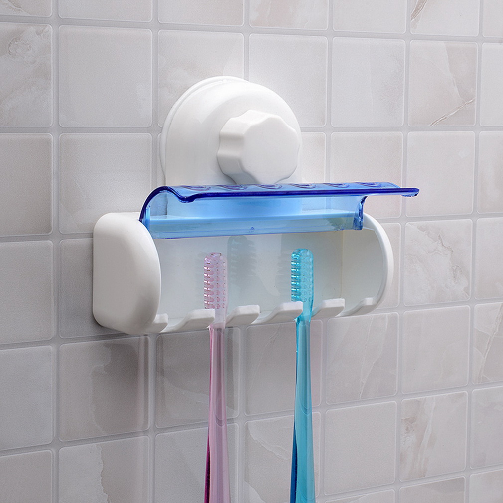 Plastic Stofdicht Tandenborstelhouder Badkamer Keuken Familie Tandenborstel Zuignappen Houder Muur Stand Haak 5 Rekken