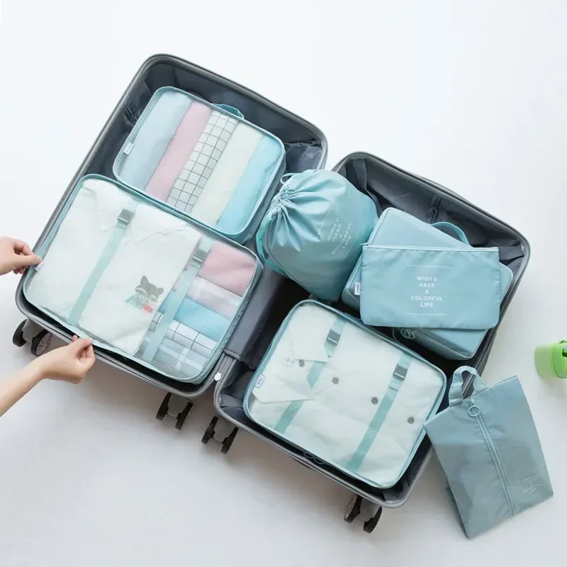 Ensemble de 7 pièces de sacs de voyage, organisateur de vêtements, bagages, organisateur de voyage, couverture, chaussures, sac, valise, pochette, Cubes d'emballage