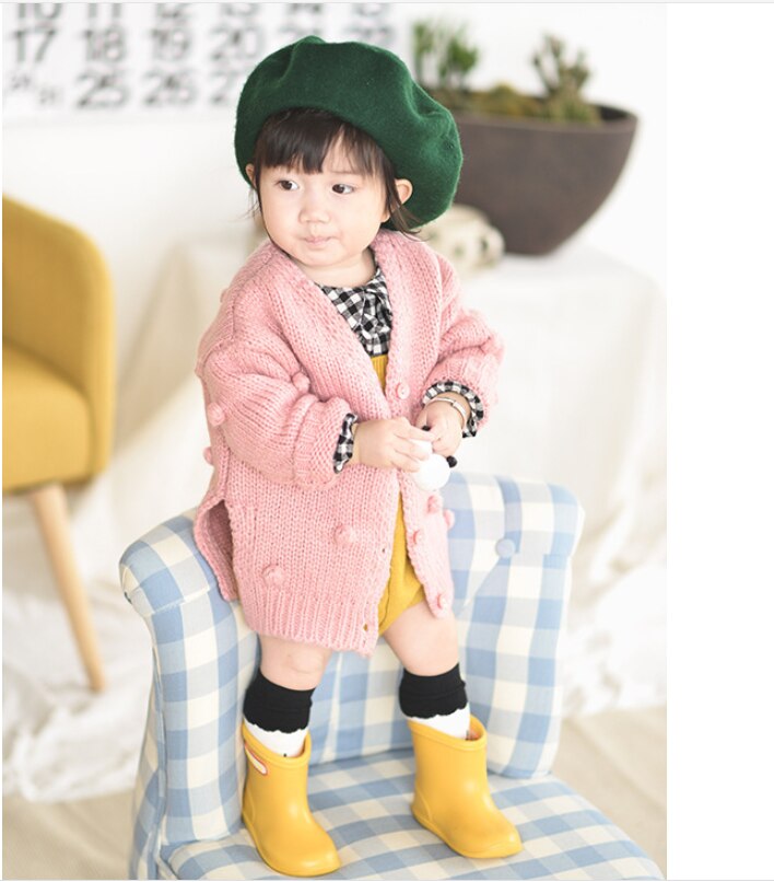brand Autumn Winter Baby Girl Cardigan Knitted Hair-Ball Sweater Jacket Outwear Clothing Toddler Children Cotton Coat: pink / 12M
