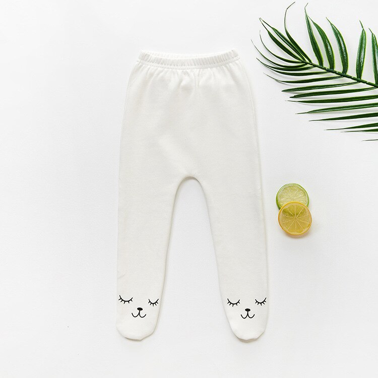 Unisex Baby Pants 0-24m Cute Smiley Baby Cotton Mid Waist Trousers Infant Baby Boy Girl Bag Foot Pants Even Socks Baby Leggings