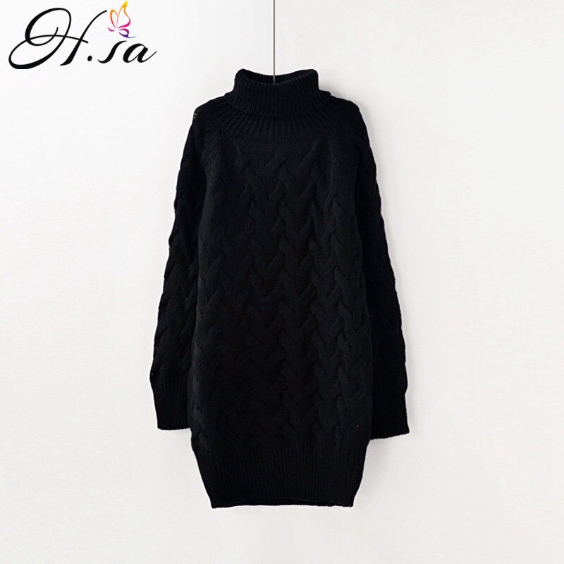 H.SA Women Sweaters long Turtleneck Knitted Pullover and Jumpers Fall Winter Warm Casual Pullover Sweaters Pull femme hiver: HF752 Black