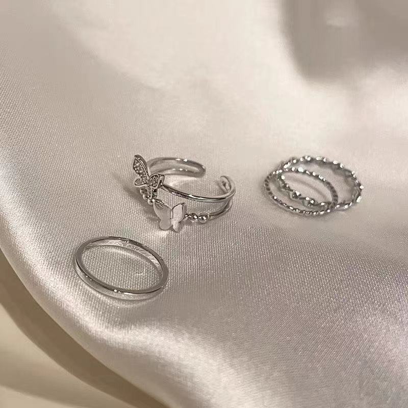 Sommerfugl metal punk ringe sæt til kvinder teen smykker tilbehør spænde kvindelig pegefinger ring: Ring 1282-1