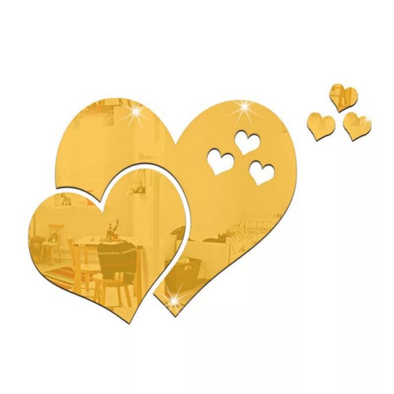 Pegatinas creativas de espejo en forma de corazón 3D, pegatinas de pared extraíbles para espejos, pegatinas de pared DIY, sala de estar Decoración Para, decoraciones para el hogar, decoración atística de pared: gold
