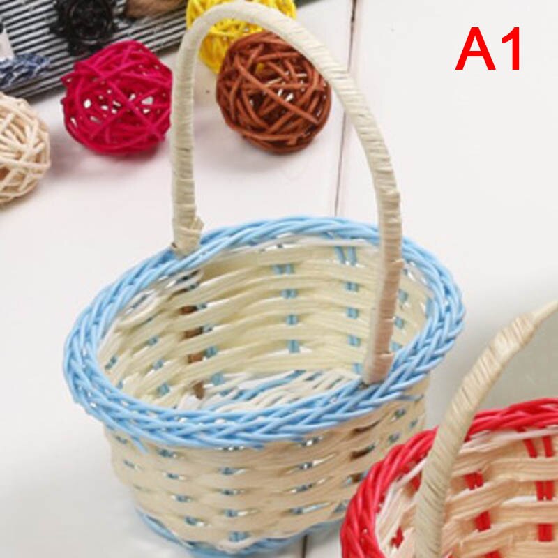 1Pcs Mini Hand-woven Storage Baskets Plastic Weaving Storage Baskets Fabric Flower Basket Fruit Rattan Cosmetics Tea Picnic Bags: A1