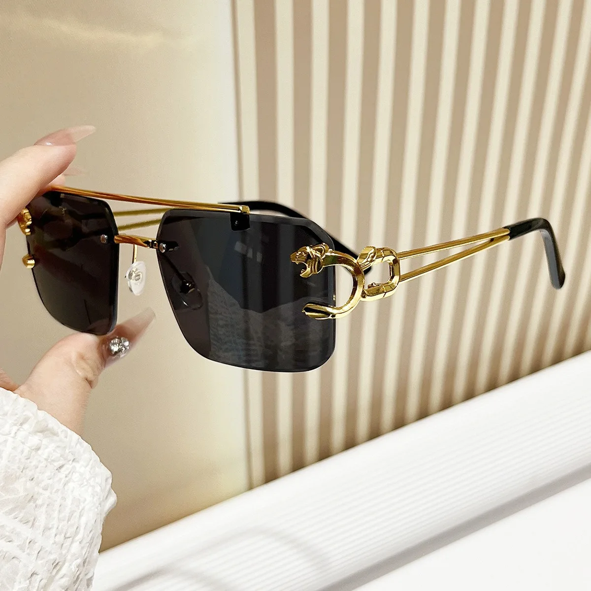 Sunglasses Men Rimless Sun Glasses Shades Lens Ladies Frameless Eyeglasses: green