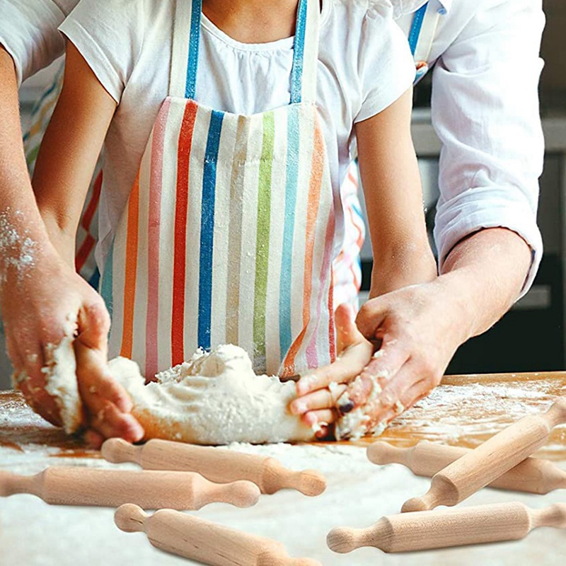 15 Pieces Wooden Mini Rolling Pin 6 Inches Long Kitchen Baking Rolling Pin Small Wood Dough Roller for Children Fondant
